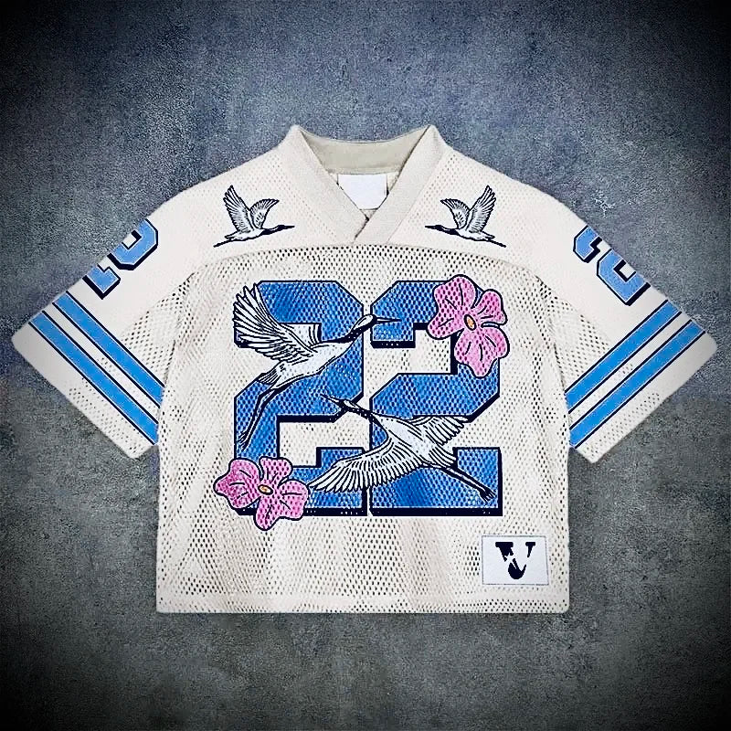 retroEuropean and American trendy men T-shirts mesh short-sleeved quick-drying football jerseys tops  streetwear V-neck loose