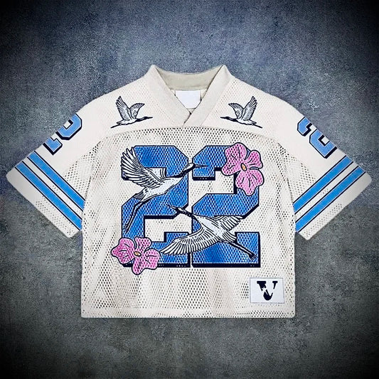 retroEuropean and American trendy men T-shirts mesh short-sleeved quick-drying football jerseys tops  streetwear V-neck loose