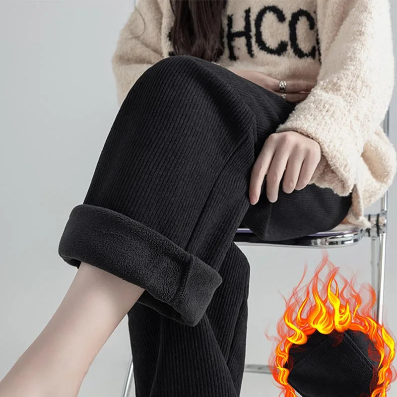 Pregnant Women Pants Autumn Winter Wear Corduroy Wide-leg Pants High-waisted Draped Casual Plus Size Lined Straight-leg Pants