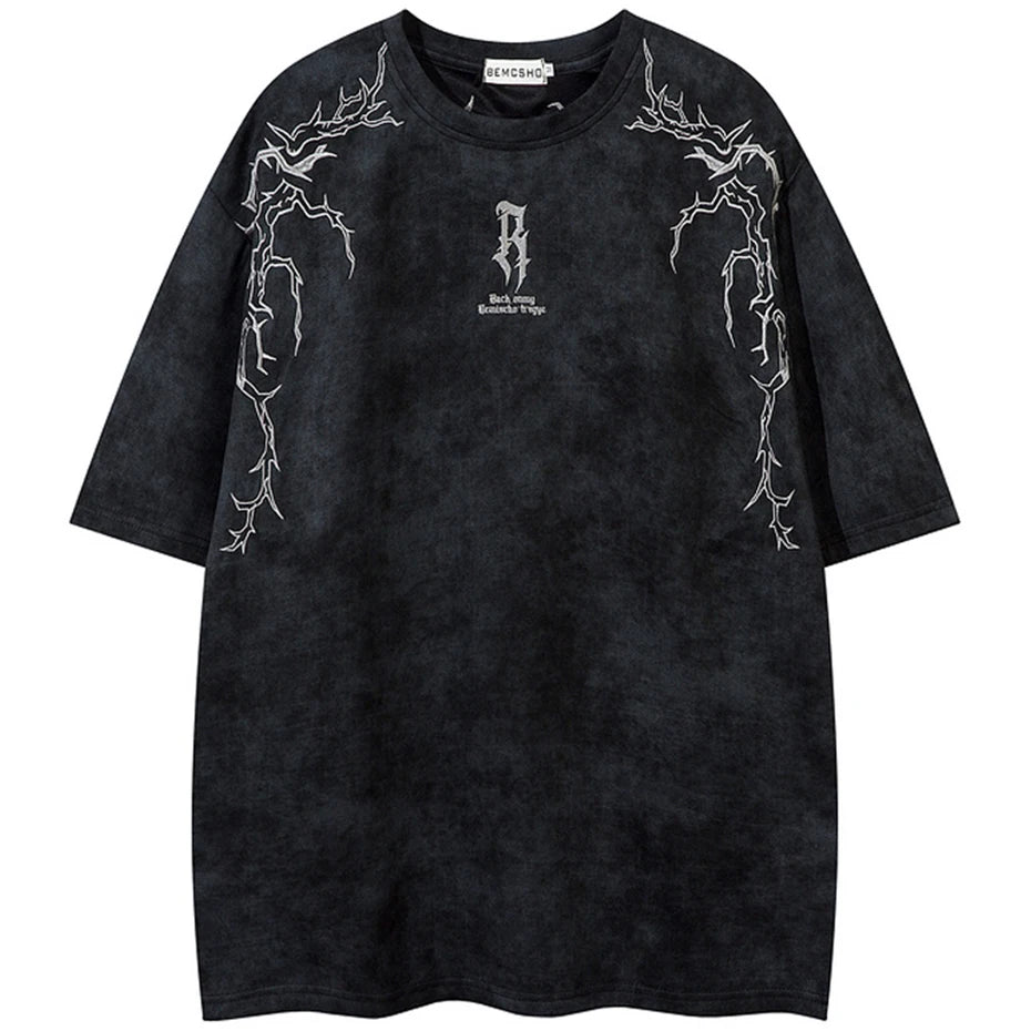 Hip Hop Harajuku Men T Shirts Embroider Vintage Loose Tee Tops Streetwear Oversized T-shirt