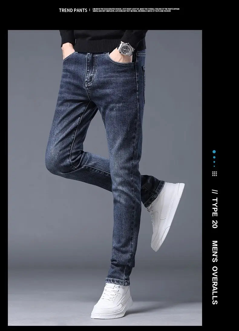 Fleece Thermal Autumn Winter Denim Jeans for Men Pants Warm Thicken Straight Stretch Clothing Fashion Street Causal Denim Pants