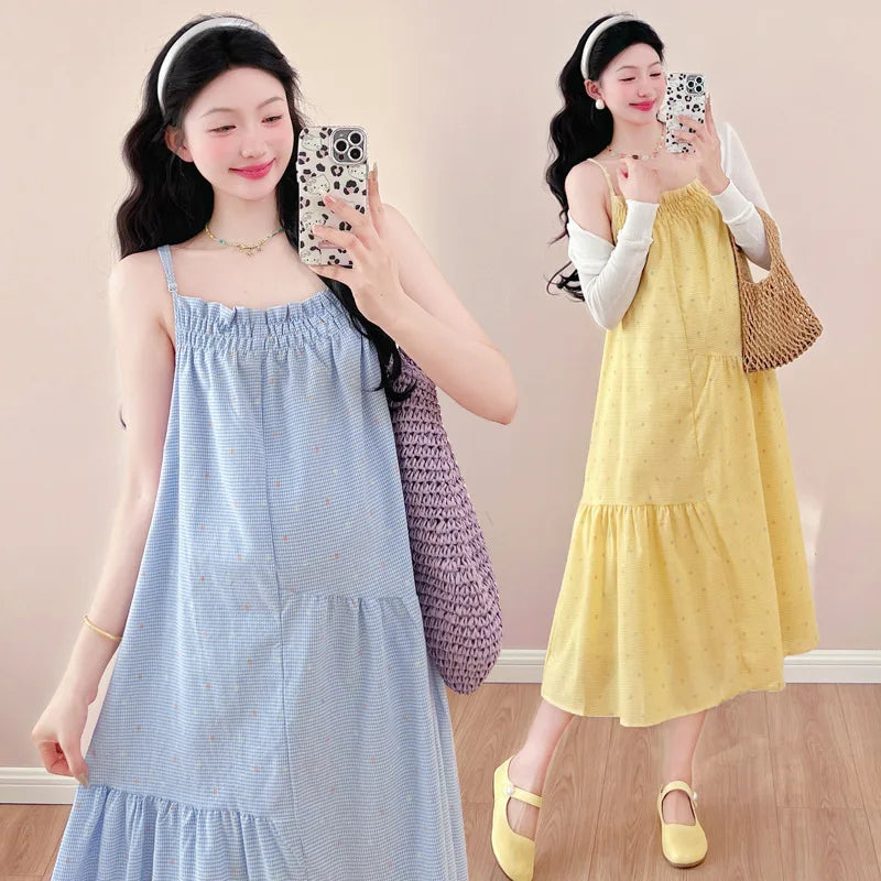 Pregnant Women's Dress 2025 Summer New Style Temperament Small Fresh Age Reducing Polka Dot Long Skirt