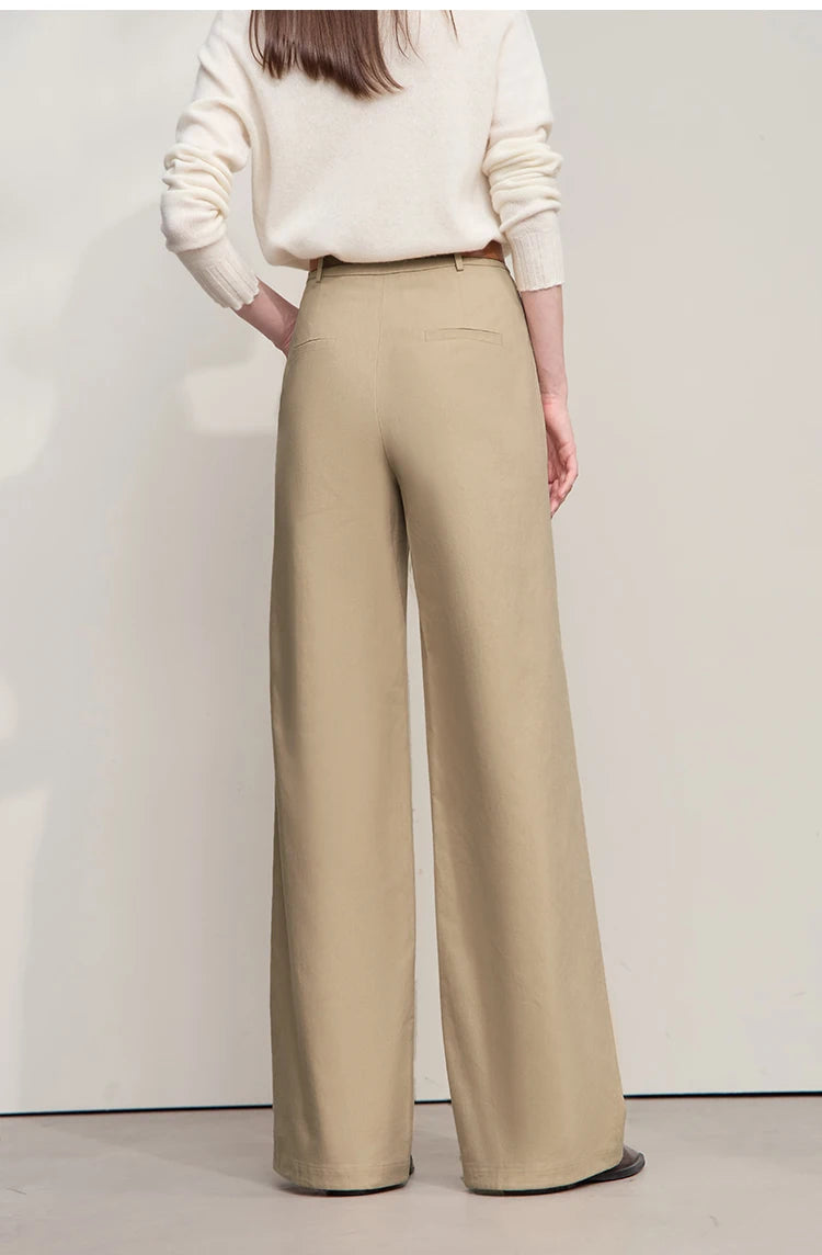 AMII Casual Women Pants 2025 Autumn Elegant Cotton Simple Loose High Waist Pleated Wide Leg Pants Office Lady Clothing 12553020