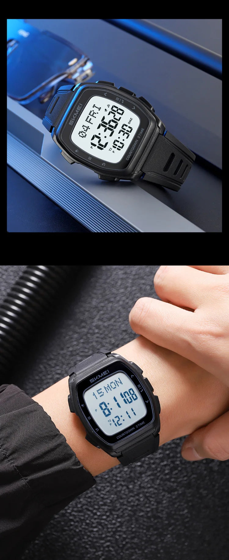 SKMEI 2441 LED Display Electronic Mens Wristwatches Waterproof Countdown Sport Watch for Men Military Digital Clock Reloj Hombre