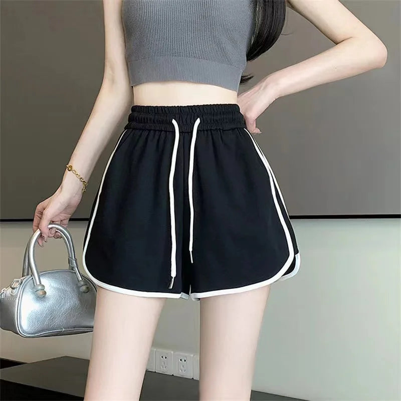 Women yoga Shorts Summer outer wear mid-waist casual loose straight pants lady stylish thin breathable wide leg gym short pants