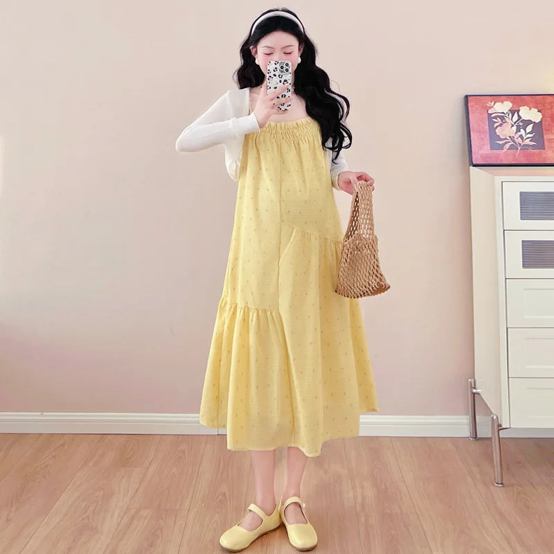 Pregnant Women's Dress 2025 Summer New Style Temperament Small Fresh Age Reducing Polka Dot Long Skirt