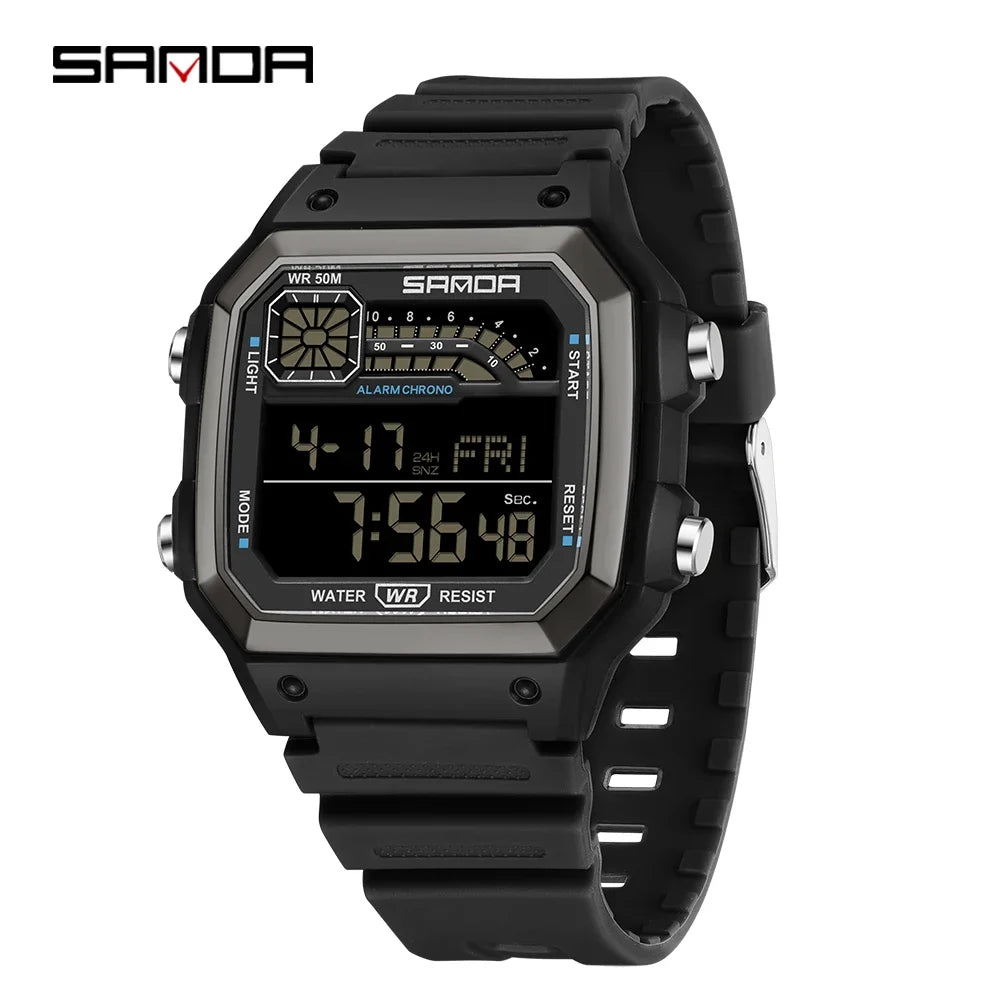 SANDA 6196 Electronic Watch Night Glow Waterproof Sports Men's Light and Thin Square Classic Male and Female Student Watch