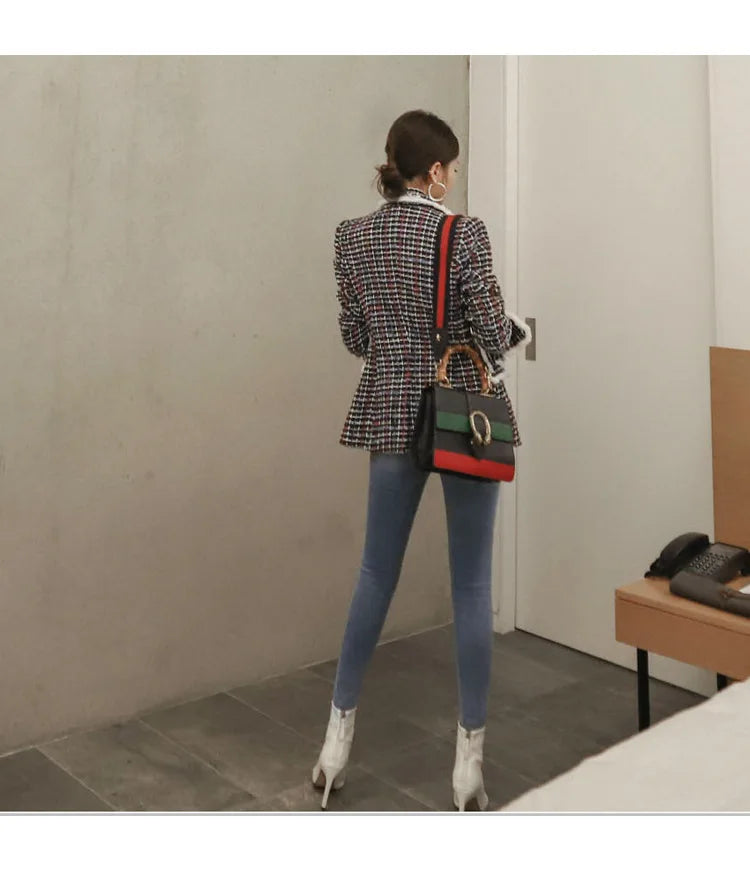 Women's Jacket 2025 Autumn New Celebrity Slim-fitting Long-sleeved Tweed Temperament Coat