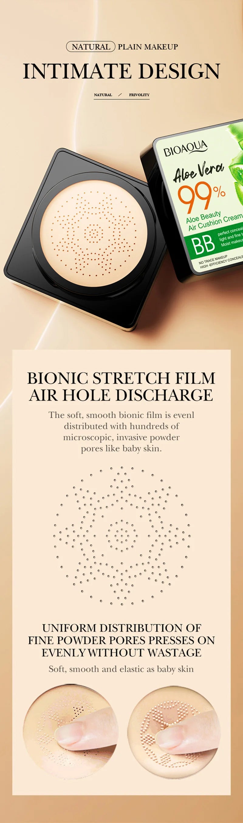 BIOAOUA Aloe Vera Beauty Air Cushion BB Cream Concealer Oil Control Brighten Skin Tone Isolation Foundation Cream Facial Makeup