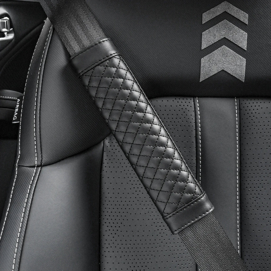Leather Car Seat Belt Shoulder Cover Embroidery Wear-resistant Non-slip Leather Safety Cover Car Interior Decoration Products