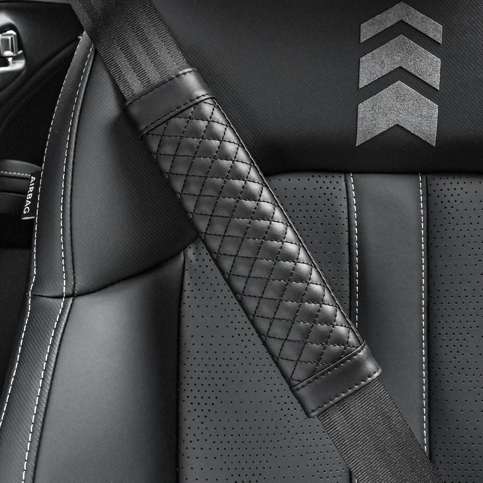 Leather Car Seat Belt Shoulder Cover Embroidery Wear-resistant Non-slip Leather Safety Cover Car Interior Decoration Products