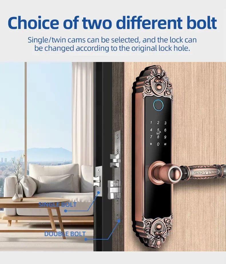 Smart Home Digital Lock Electronic Fingerprint Smart Lock European Home Indoor Door Handle Lock Golden Red Brown Tuya TTlock