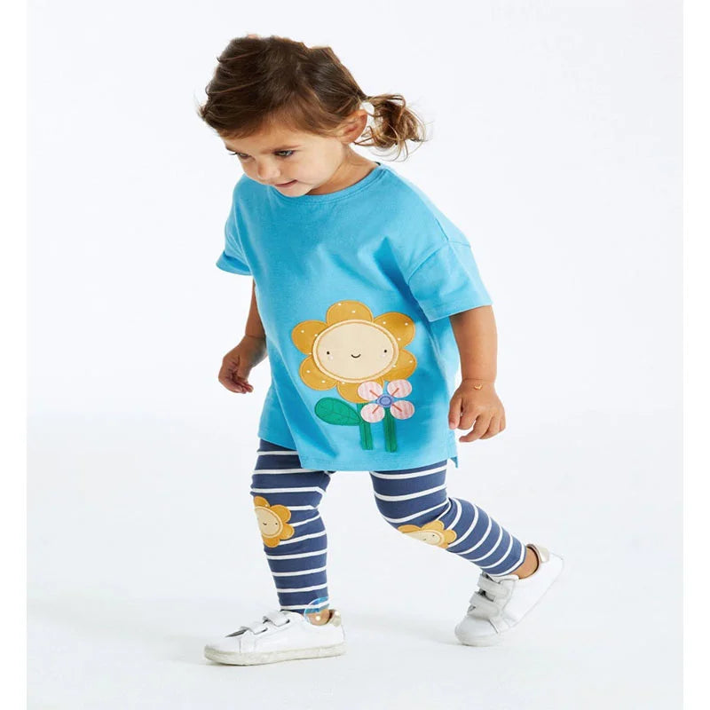 Jumping Meters 2-7T Girls Clothing Sets Kids Suits 2 Pcs  Tops + Leggings Baby Clothes Summer Short Sleeve Kids  Wear Outfits