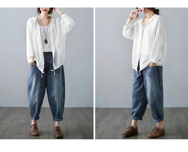 Women Summer Loose Hooded Sunscreen Casual Thin Jackets New Arrival Simple Style Solid Color Female Long Sleeve Hooded Coats