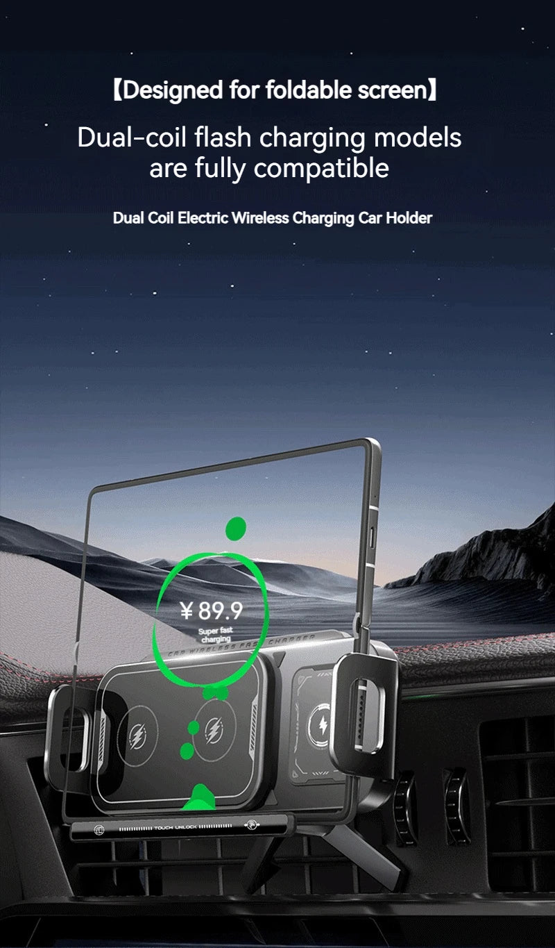 15W Universal Car Phone Wireless Charger Holder 360° Rotation Mount for Samsung Galaxy Fold 6 5 4 3 Z Flip S25 S24 Iphone 16 15