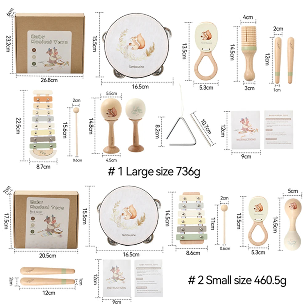 Kids Wooden Montessori Toys Musical Instruments Rattle Toys Wooden Squirrel Percussion Instruments Preschool Educational Toys