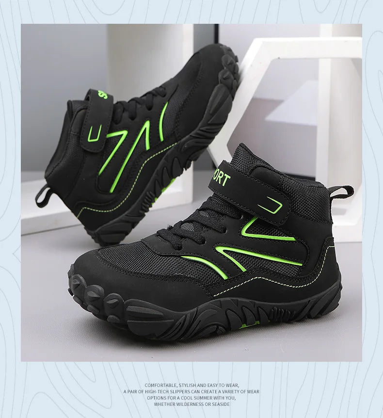 Kids Hiking Shoes Wide-toe High-top Autumn Winter Barefoot Wading Shoes Boys Girls Non-slip Stream Tracing Beach Sneakers