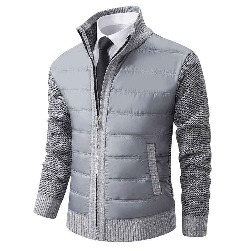 Men Jackets Fleece Cardigan Winter Contrast Splice Knittde Sweater Breathable Thicken Warm Stand Collar Casual Coat Sweater Mens