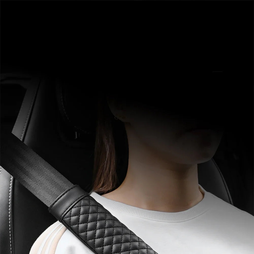 Leather Car Seat Belt Shoulder Cover Embroidery Wear-resistant Non-slip Leather Safety Cover Car Interior Decoration Products