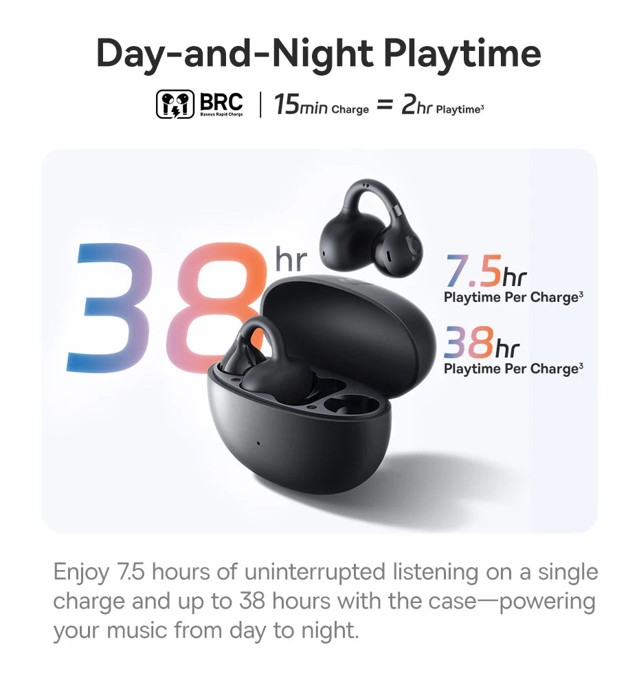 Baseus BC1 Earphones OWS Ear Clip Wireless Bluetooth 6.0 Headphones 4 Mic Call Noise Reduction Earbuds Low Latency Gamer Headset