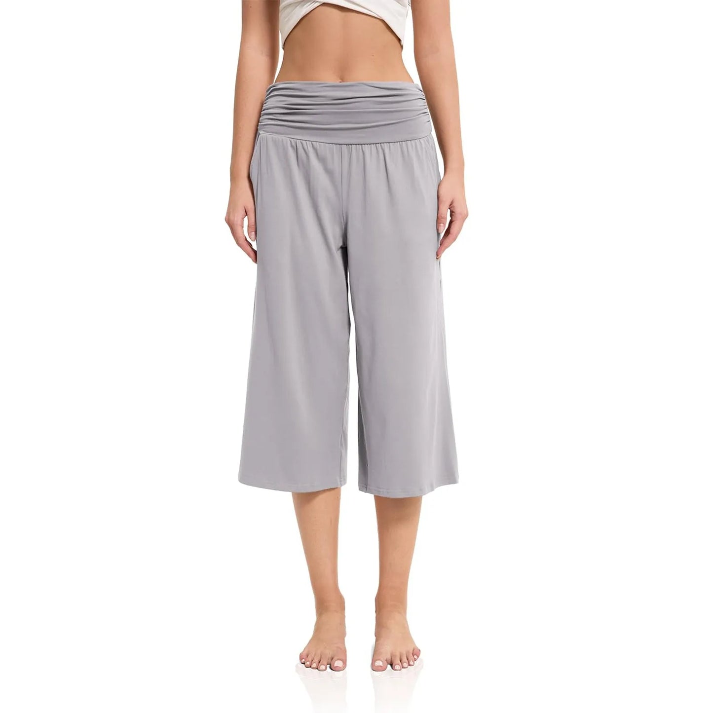 women pants summer loose cropped pants High Waist Solid Color Casual Trousers Pants With Pockets cozy breathable pantalon femme