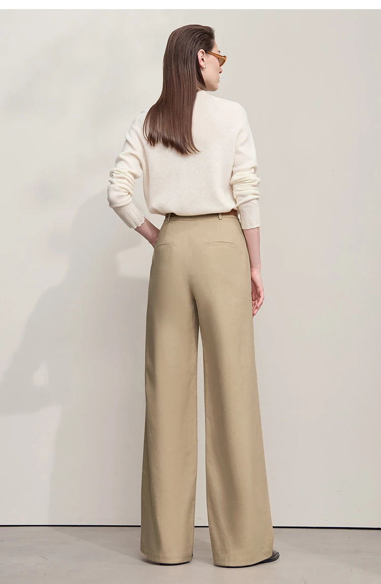 AMII Casual Women Pants 2025 Autumn Elegant Cotton Simple Loose High Waist Pleated Wide Leg Pants Office Lady Clothing 12553020