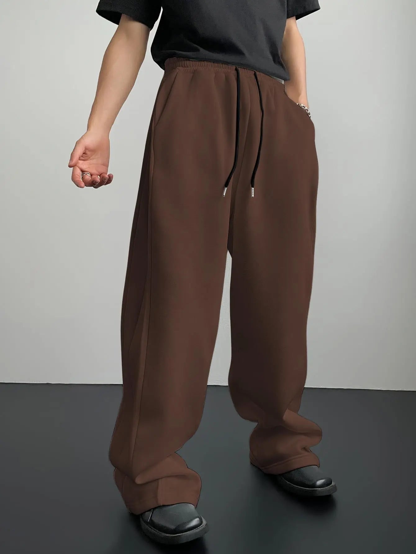 European and American men's waist trousers waist drawstring straight wide-leg loose trousers sports trousers pocket men pants