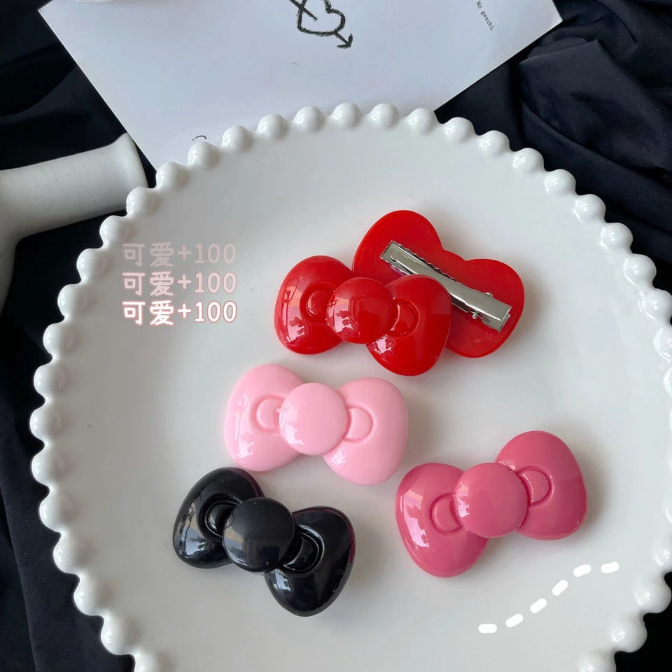 Kawaii Sanrio Bow Hairpin Hello Kittys Hair Accessories Cute Girl Heart Side Clip Bangs Temperament Jewelry Gift Sanrio Hairpin
