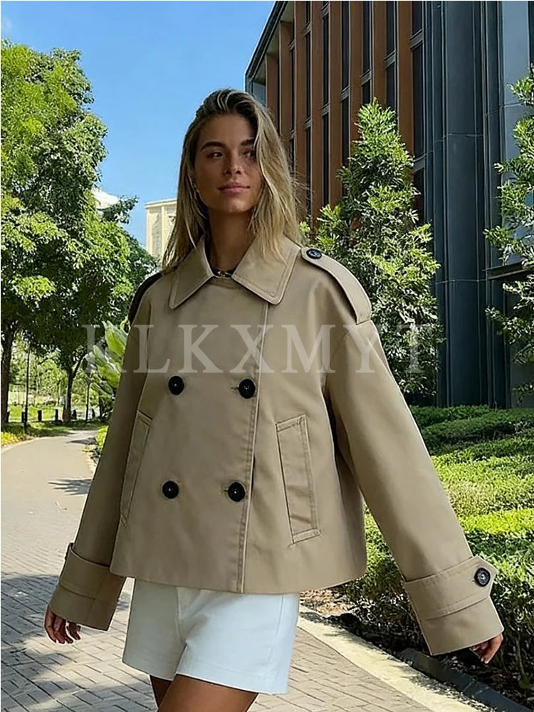 Women Jackets 2025 Autumn Winter New Fashion Laple Long Sleeves Double-Breasted Jacket Female Elegant Windcoat Style New Coats
