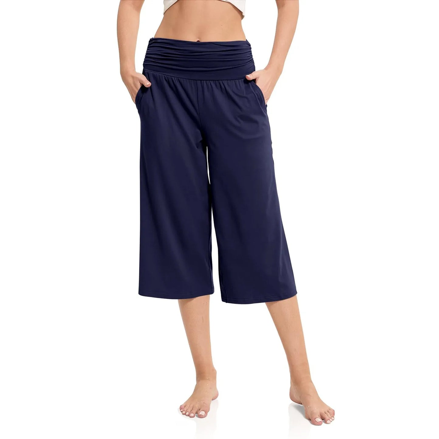 women pants summer loose cropped pants High Waist Solid Color Casual Trousers Pants With Pockets cozy breathable pantalon femme