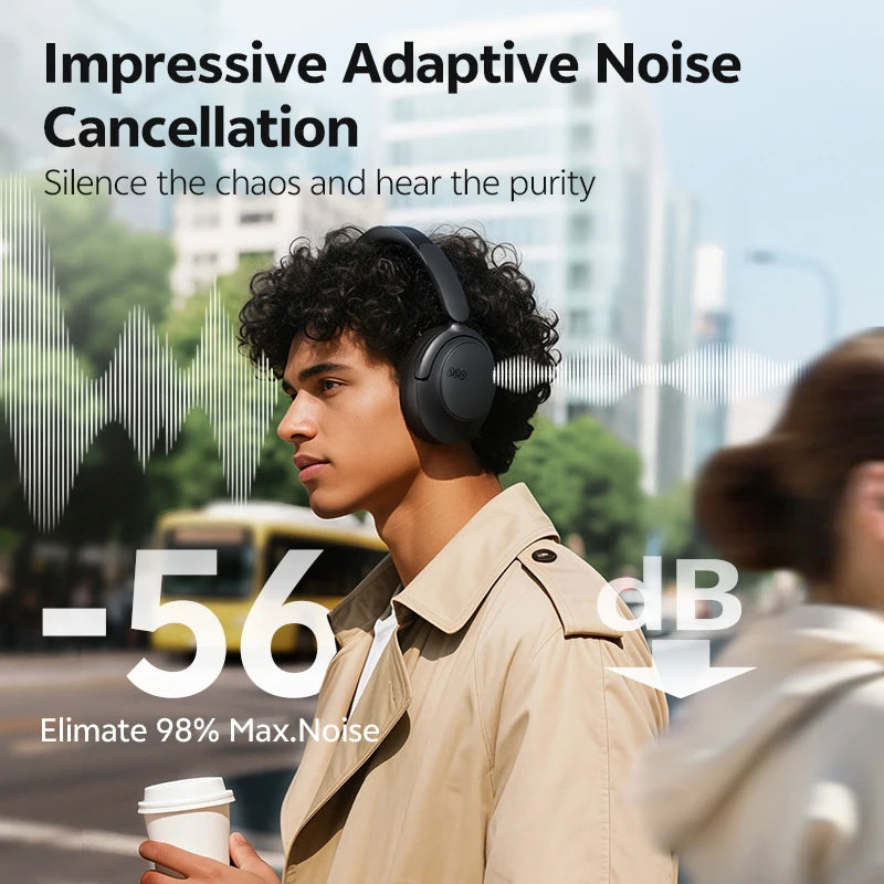 QCY H3S Wireless Headphones Bluetooth 6.0 Noise Canceling -56dB Over Ear Earphone Hi-Res Spatial Audio Dual Driver Headset 102H