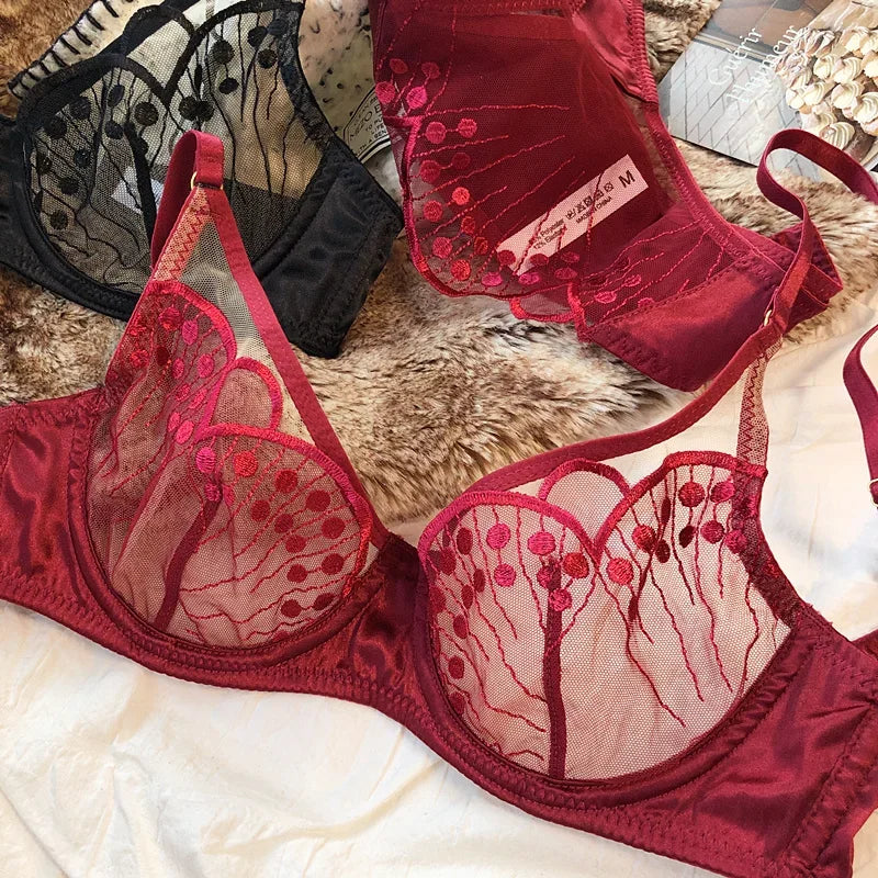 2 Pieces Women Bra and Panties Set Sexy Lace Embroidery Underwear French Ultra Thin Breathable Bras Summer Intimates Lingerie