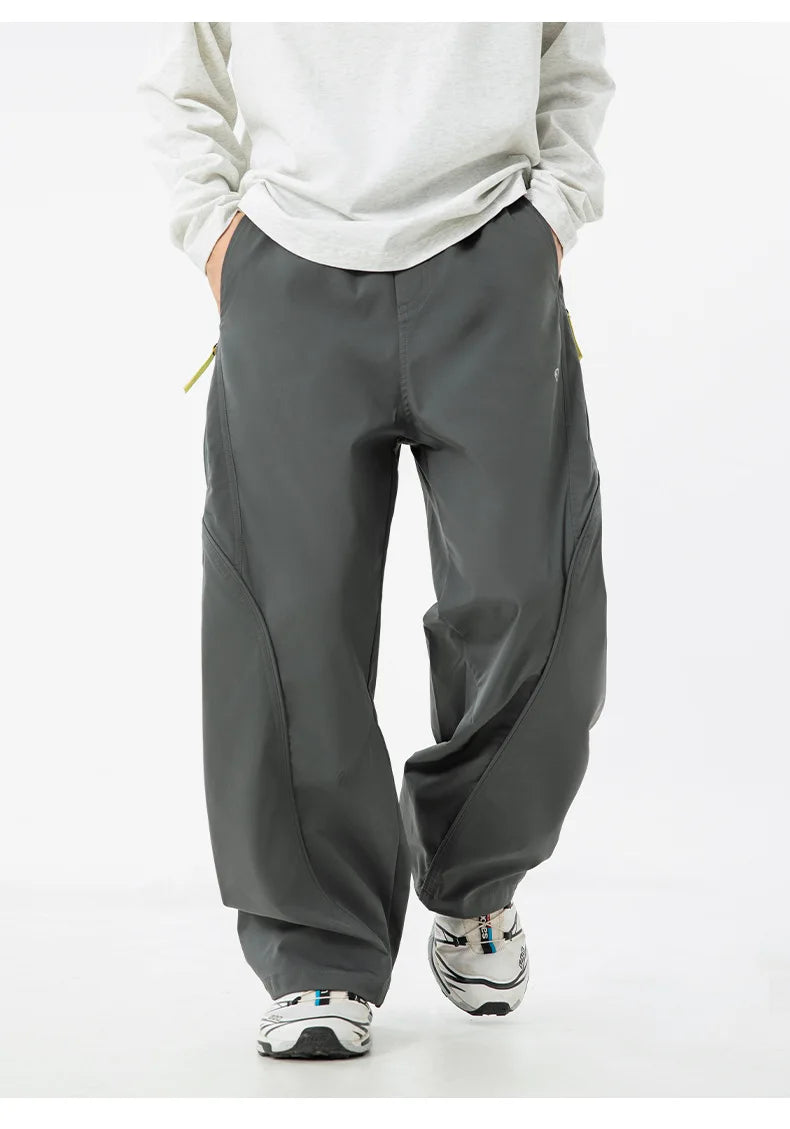 TFETTERS Autumn New Zipper Pocket Men Pants Drawstring Elastic Waist Pants Men Fashion Stitching Design Trouser for Men Clothes