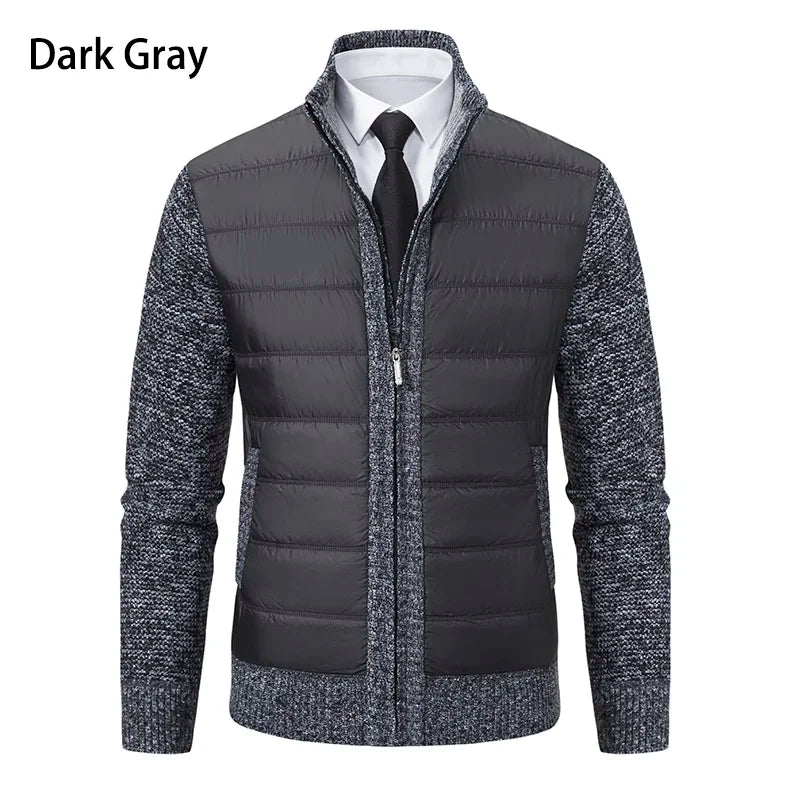 Men Jackets Fleece Cardigan Winter Contrast Splice Knittde Sweater Breathable Thicken Warm Stand Collar Casual Coat Sweater Mens