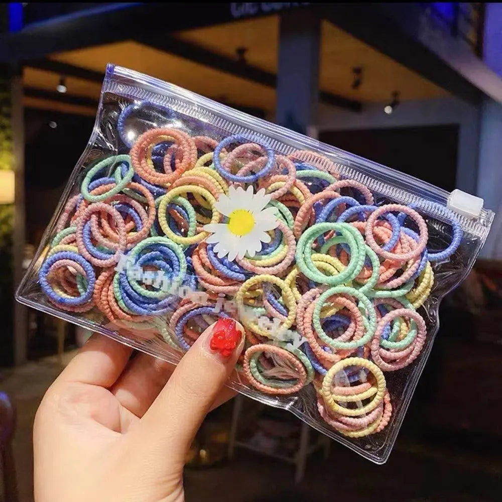 100PCS/Bag Baby Kids Lovely Scrunchies Colorful Ponytail Holder Hair Rope Hair Accesorries Children Hair Ties