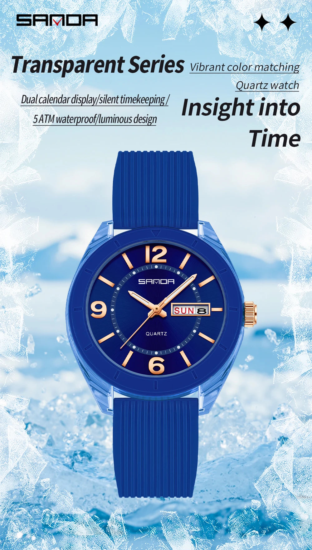 SANDA New 6287 Male And Female Students Leisure Exam Quartz Watch Night Light waterproof Double Calendar Quartz Watch