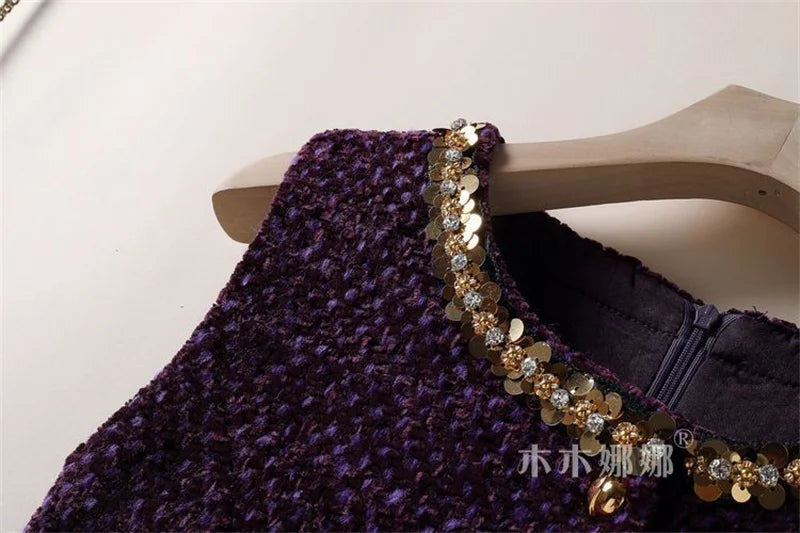 Womens Dresses Small Fragrant Tweed Vest Skirt Beaded Sequined Tweed A word Loose Dress 2025 Spring and Autumn new Women's Dress