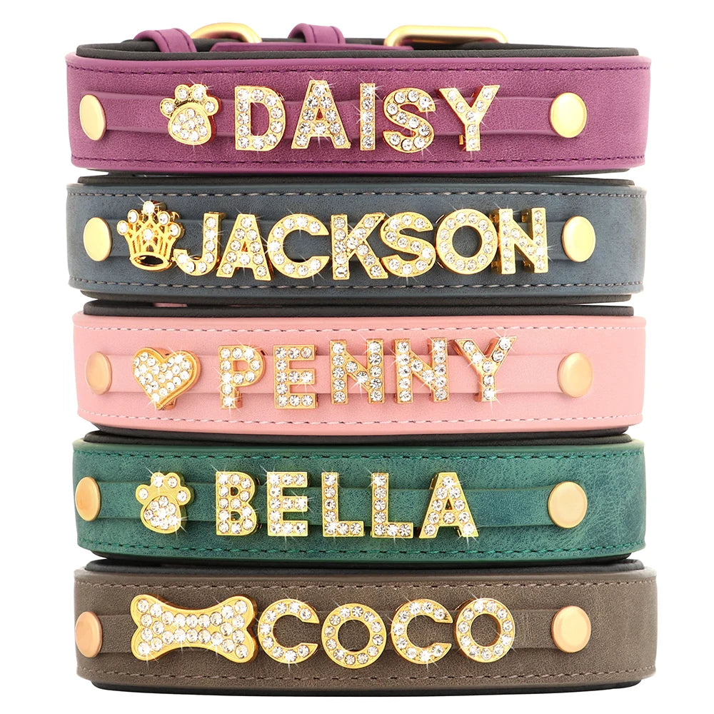Customized Leather Dog Collar DIY Personalized Small Medium Dogs Chihuahua Pitbull Necklace Free Name Charms Pet Accessories