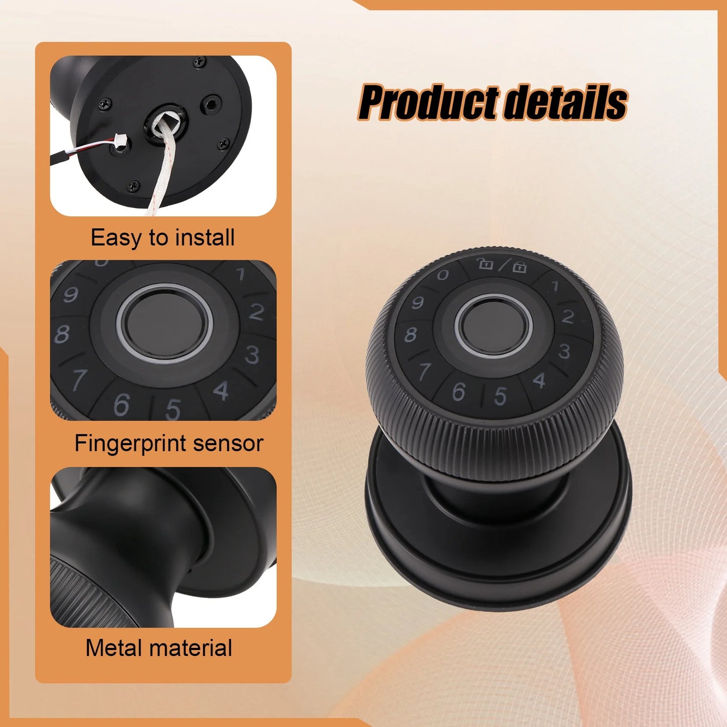 FULL-Fingerprint Door Lock-Smart Door Handle, Keyless Door Handle With Password Keypad For Bedroom Smart Door Lock