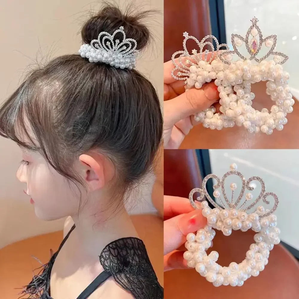 Hair Ties Princess Crown Hair Rope Kids Ornaments Bundled Hair Pearl Hairband Hair Styling Accessories Elastic Hair Bands Women