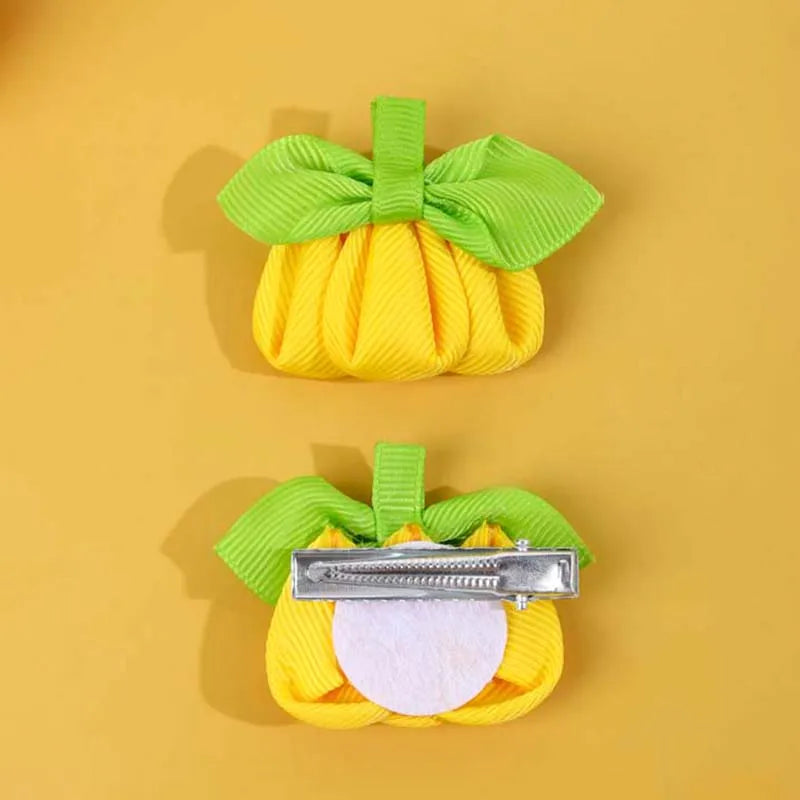 Oaoleer 2Pcs Pumpkin Hair Clip For Baby Girls Solid Grosgrain Ribbon Hair Pin Barrettes Kids Headwear Halloween Hair Accessories