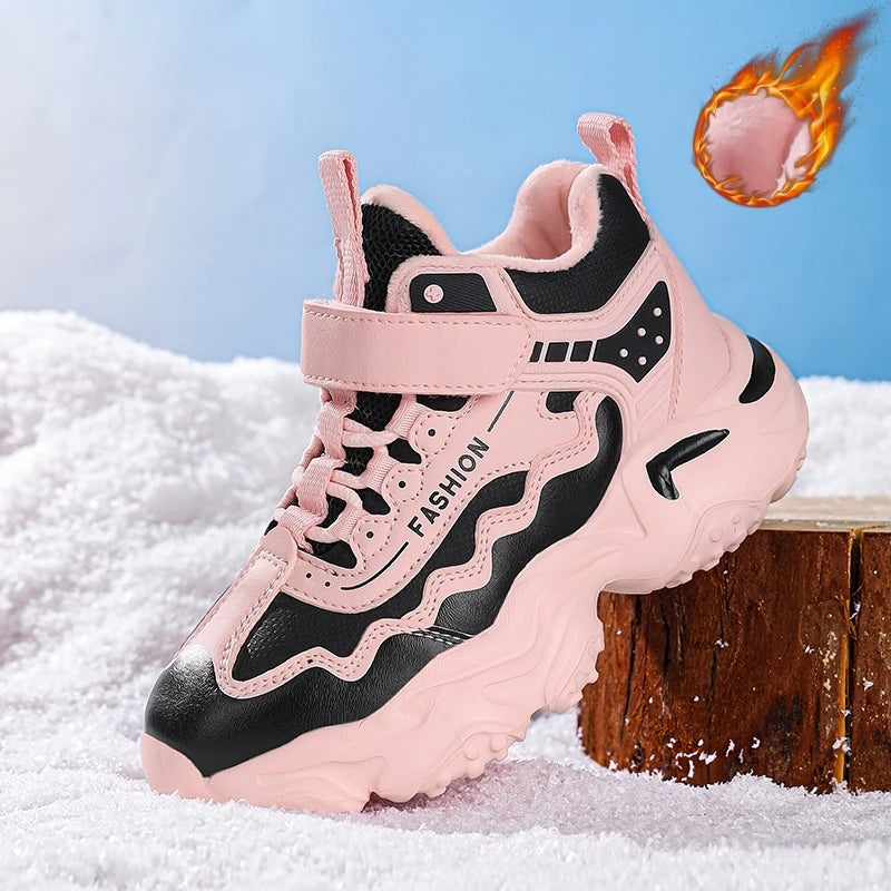 Kids Casual Shoes Winter Boys Leather 5-15y Children Tennis Fashion Sneakers Toddlers Fur Outdoor Footwear Size 29-39