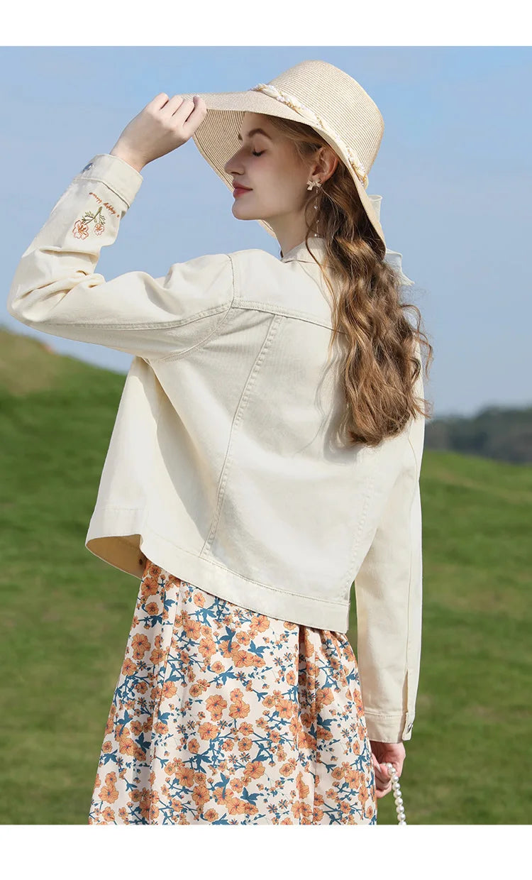 I BELIEVE YOU Denim Jackets for Woman French Embroidery Women's Coat 2023 Spring Casual 100% Cotton Female Clothes 2231184874