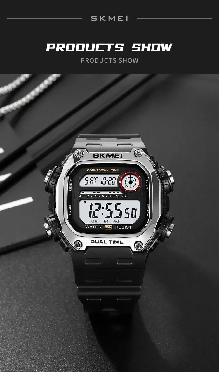 SKMEI 2126 Digital Countdown Sports Watches for Men LED Display Waterproof Stopwatch Mens Wristwatch Alarm Clock montre homme