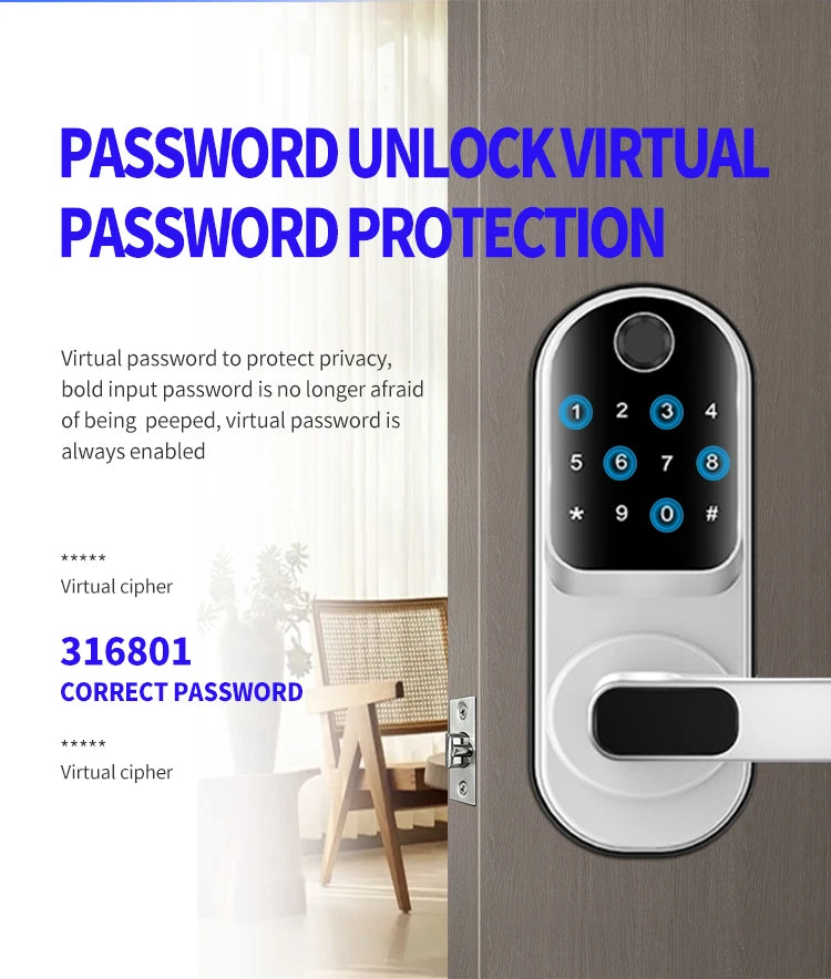 Smart TUYA Fingerprint Door Lock App Remote Control Keyless Bluetooth Digital Touchscreen Lock NFC Waterproof With Card And Key