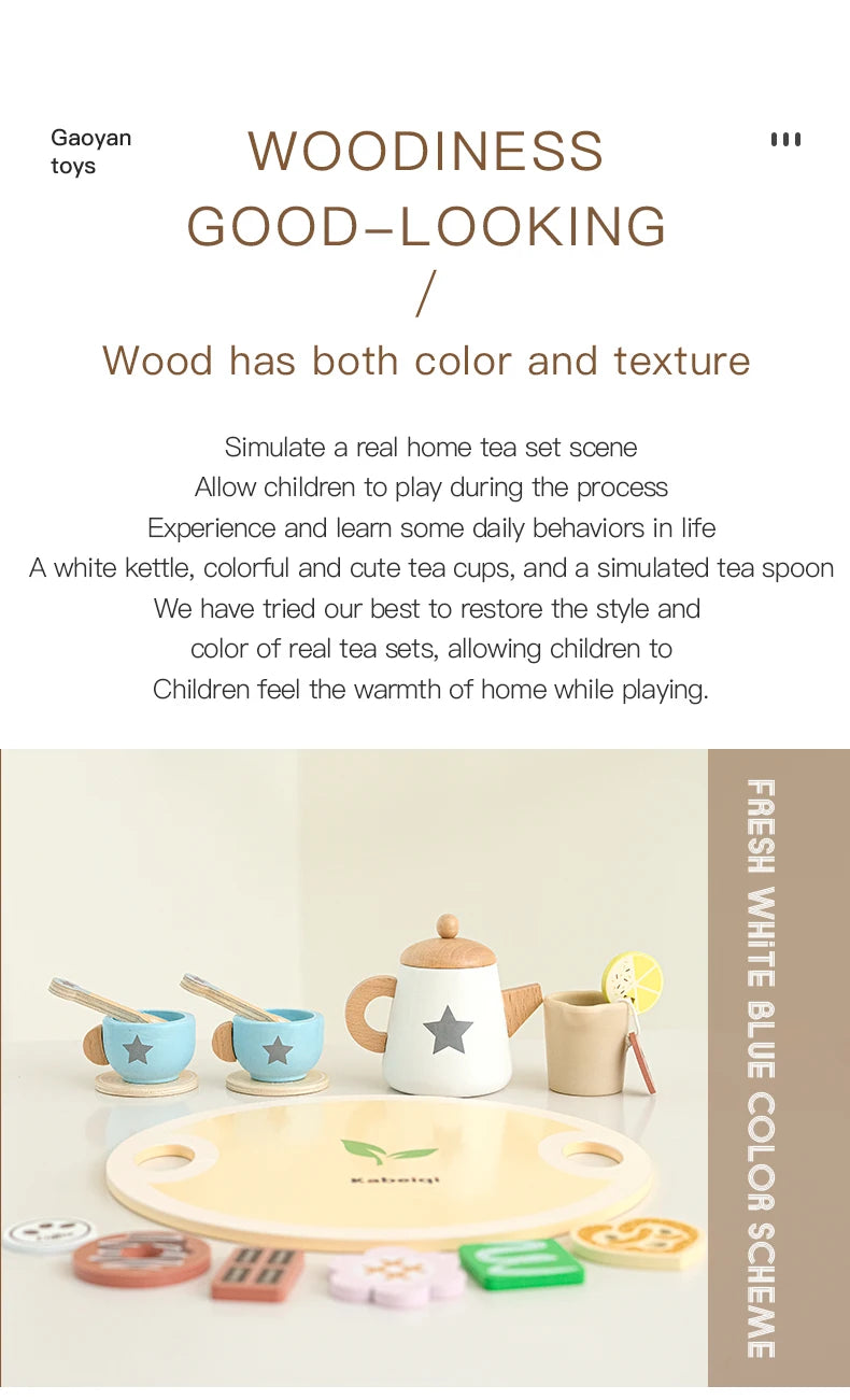 Wooden Kitchen Play Toys Kitchen Simulation Tea Set Afternoon Tea Activity Games Pretend Play Kitchen Accessories Toy for Kids