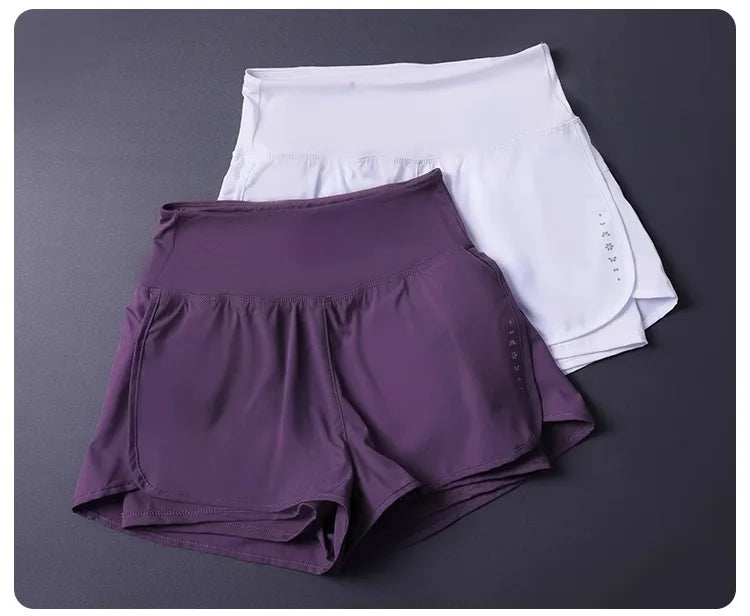 Women's 2 in 1 Shorts with Pockets - Lightweight Breathable Loose Anti-Disclosure Split Side for Yoga Running Gym