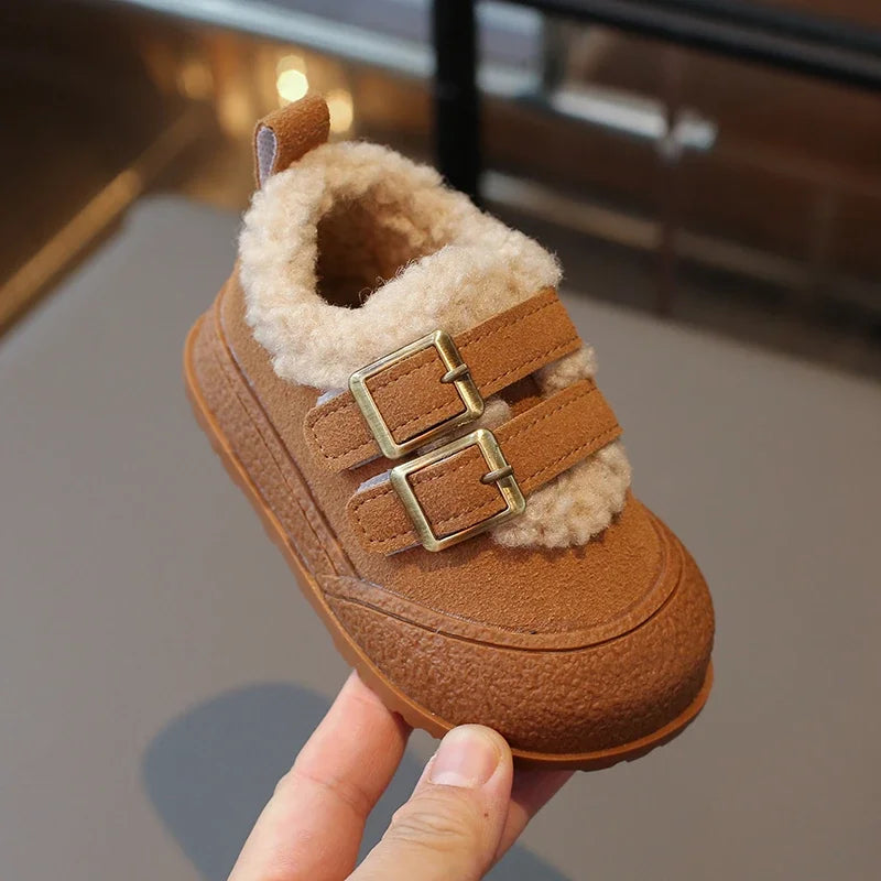 Children's Padded Shoes 0-6 Years Old Khaki Thickened Warm Boys Girls Walking Shoes Beige Soft Non-slip Kids Baby Cotton Boots