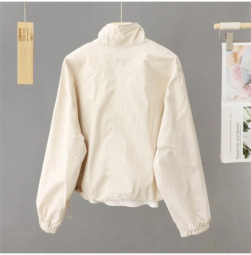 Women's Jackets New Spring Autumn Thin Cardigan Jacket Zipper Long Sleeve Simple Fashion Solid High-necked Casual Female Outwear