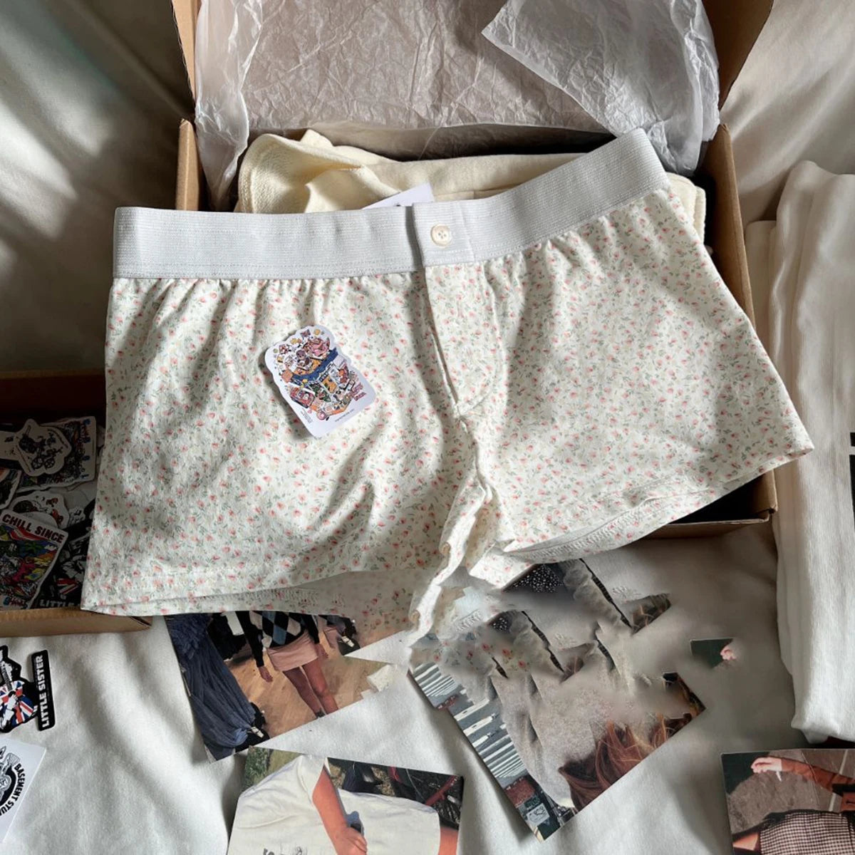 Purple Floral Print Home Shorts Summer Patchwork Elastic Waist Straight Short Pant Casual Cute Cotton Pants Woman Clothing